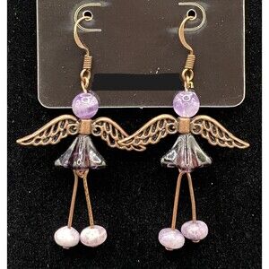 Handmade Fairy with Amethyst & Purple Glass Bead Earrings by Neanie-Bot